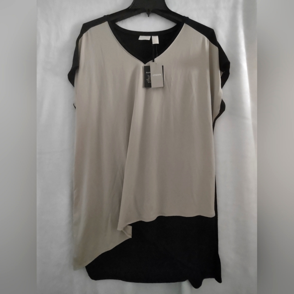 Chico Black and Cream Asymmetrical Top